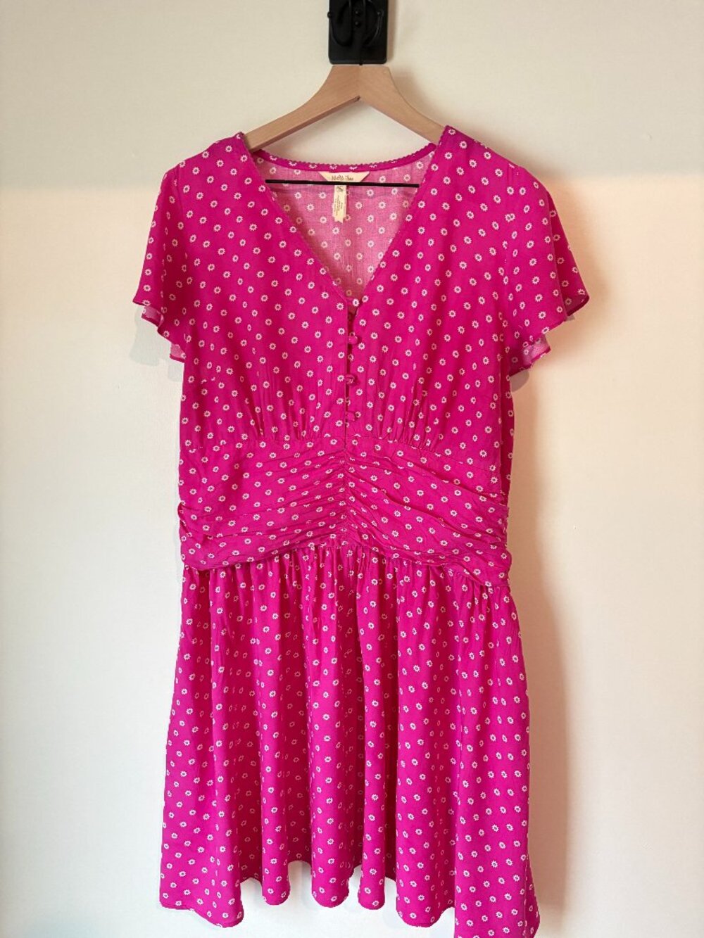 Matilda Jane Pink Floral Ruched Mini Dress Women’s Size XL Smocked Waist